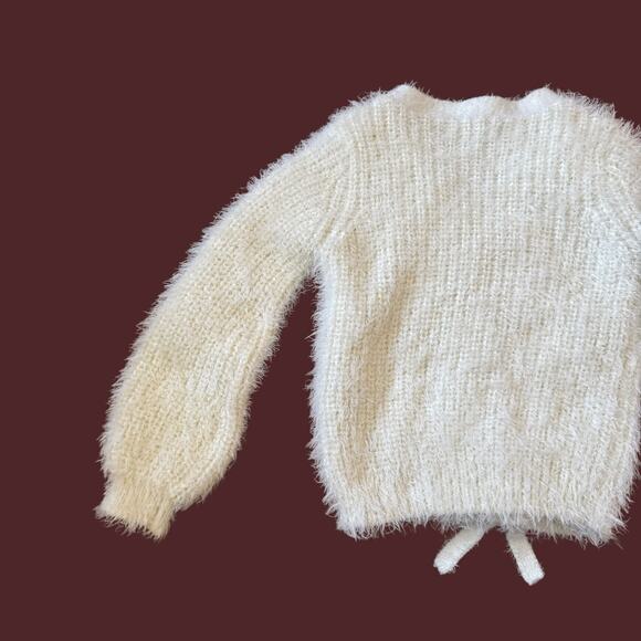 7 for All Mankind Fuzzy Teddy Sweater Faux Button Front Bow Long Sleeve 18 M - Picture 10 of 12